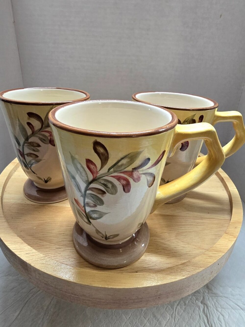 Set Of 3 Better Homes & Gardens Tuscan Retreat Coffee Mugs Yellow/Brown Leaves.